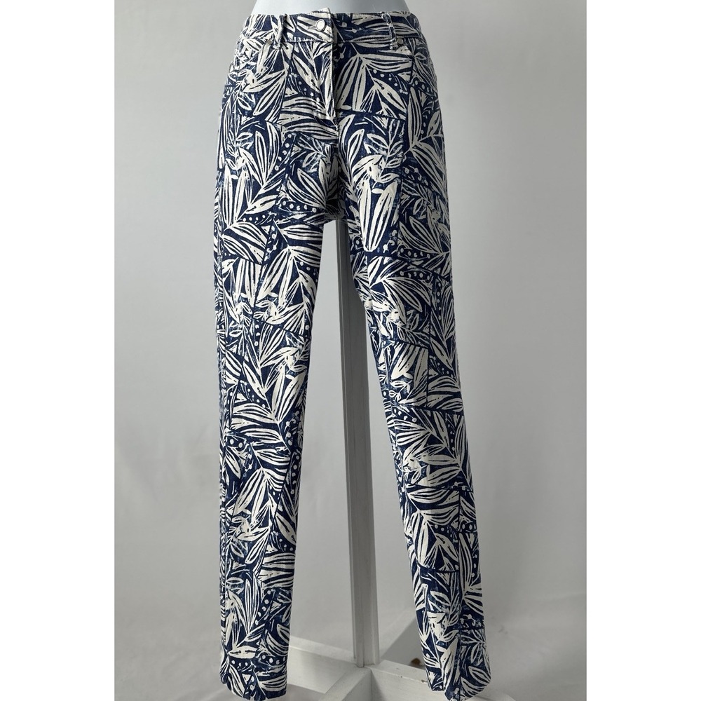 J McLaughlin Jaycie Palm Print Jeans Blue Slim Fit Womens Size 2 (b64)